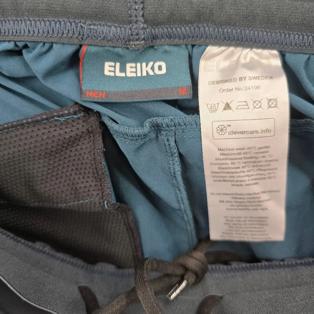Eleiko Training Shorts Mens Medium Black Teal Blue Athletic Gym Workout Pocket
